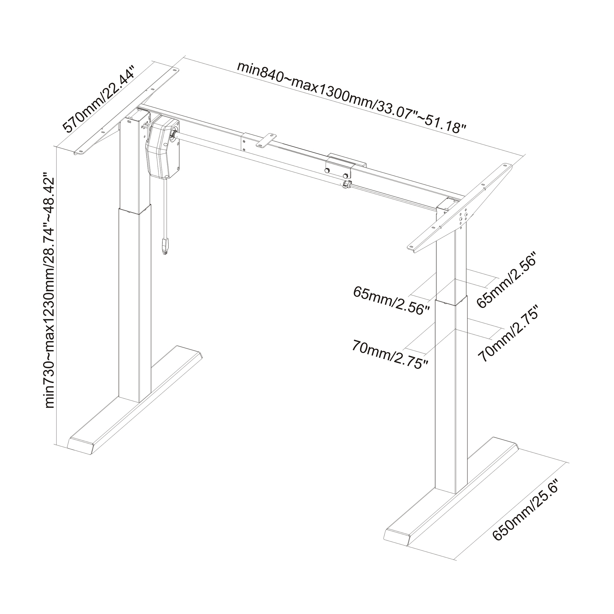 PureMounts PM-DESK-00 elektrisch höhenverstellbarer Schreibtisch - ohne Arbeitsplatte - Schwarz