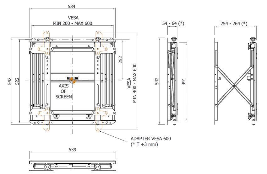 Hagor VWH-1-Slim Videowallhalter - Abmessungen