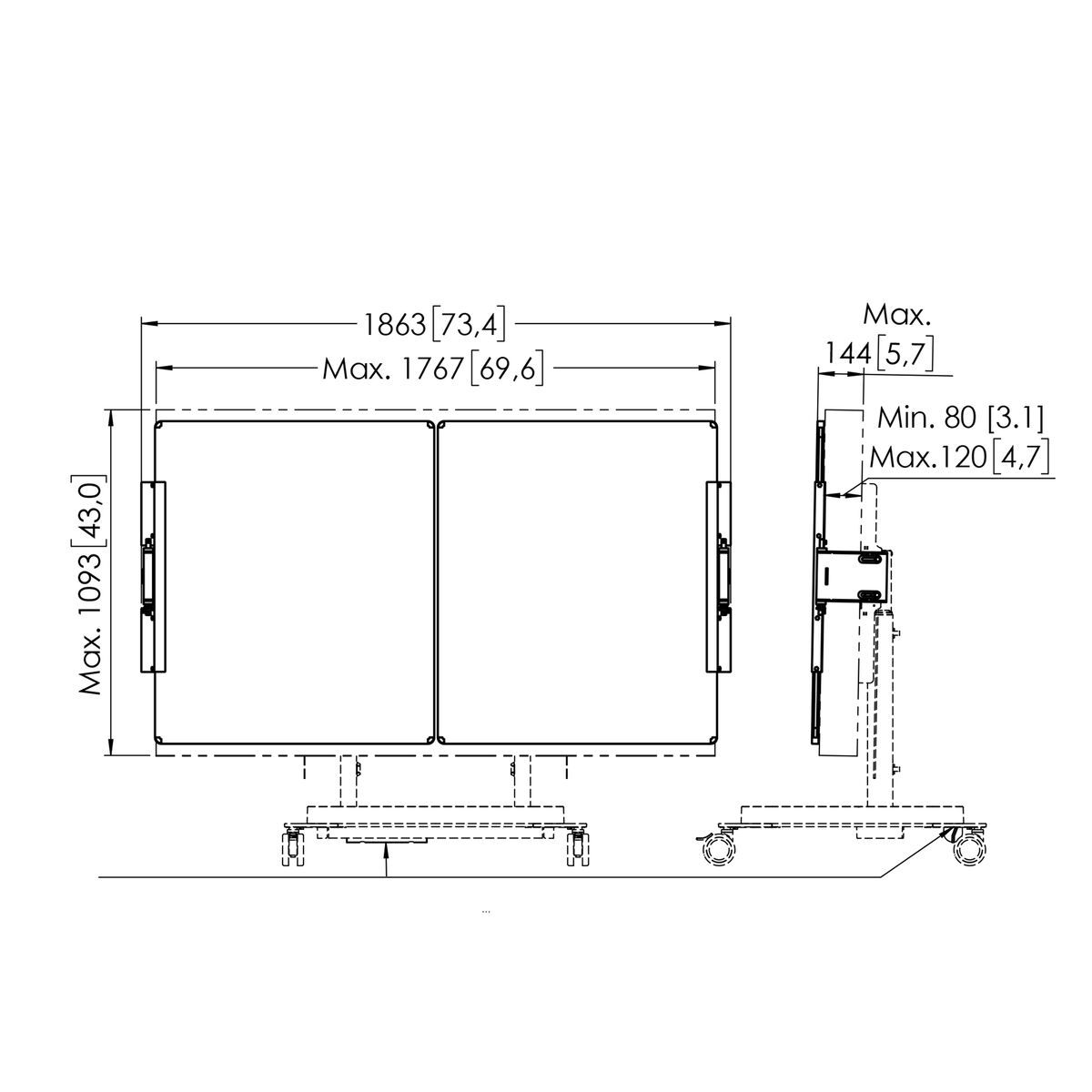 VOGELS RISE A227 - Whiteboard-Set 75 Zoll für motorisierte RISE Standfüße und Rollwägen