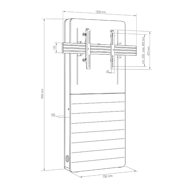 Hagor CON-Line® W Lift - 55-75 Zoll - Boden-Wand-Montage - Medienstele mit elektrisch-höhenverstellbarer Displayhalterung - Landscape - Weiß