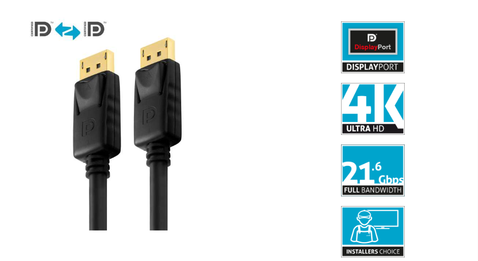 PureLink PI5000-050 - Zertifiziertes 4K Displayport Kabel - PureInstall - 5,0 Meter - Schwarz