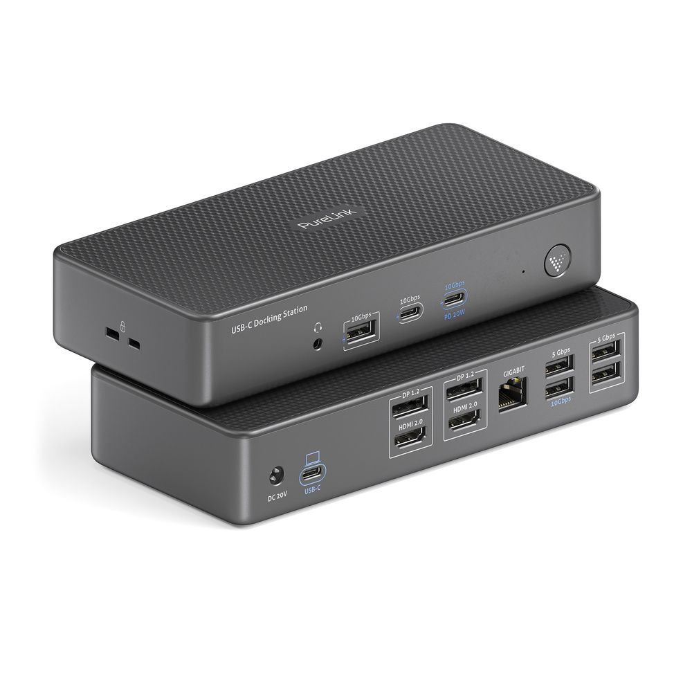 Purelink Vuelogic VD-D210DL - 14-in-1 USB-C DisplayLink Docking Station - 2x HDMI 2.0 4K60, 2x DP 1.2 4K60, USB 3.2 Gen2 100W PD 10Gbps, 7x USB, 1x Ethernet