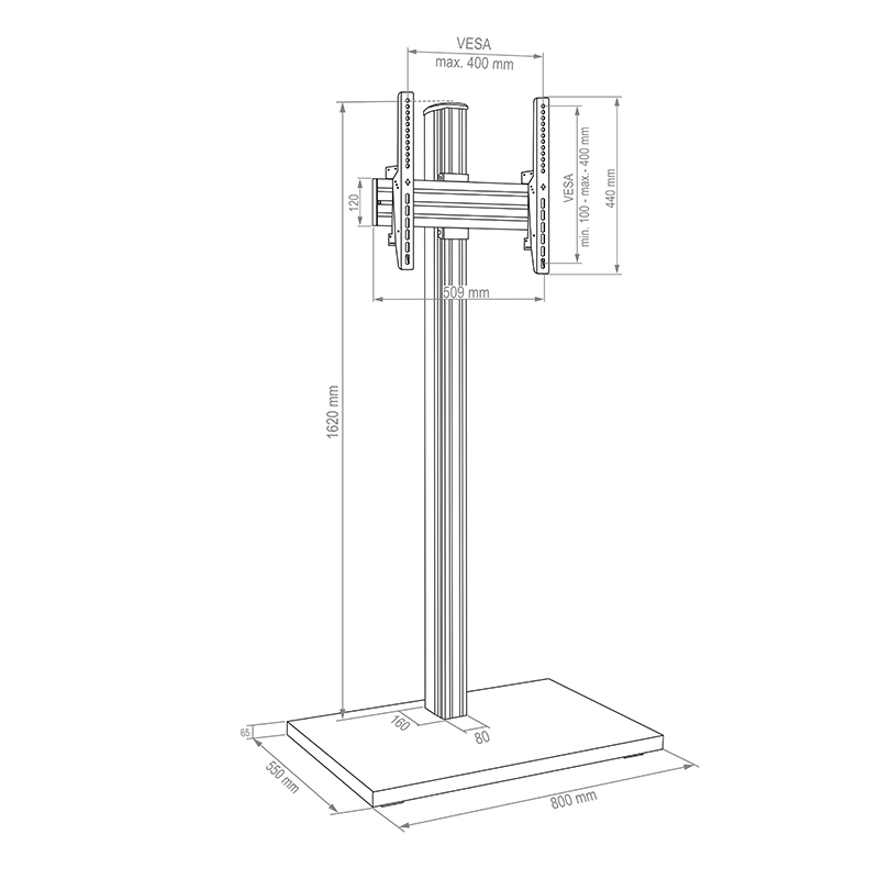 Hagor CPS Elia 160 Floorstand - höhenverstellbarer Standfuß für Displays 46 - 65 Zoll - VESA 400x400mm - bis 40kg - Landscape/Portrait - Schwarz