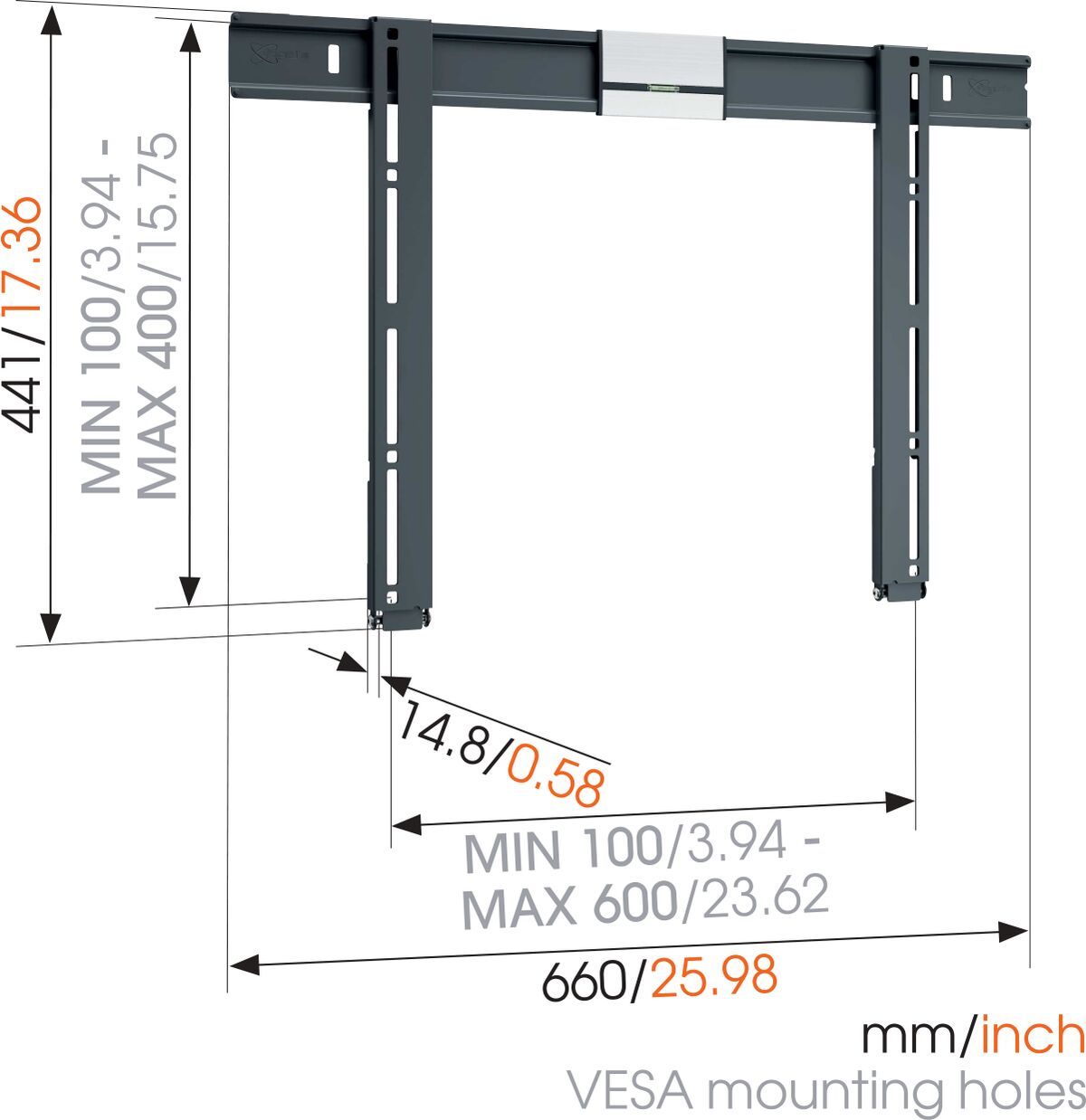 VOGELS ExtraTHIN 505 - fixe Wandhalterung für Displays von 40 bis 65 Zoll - VESA 600x400mm - bis 40kg - Schwarz