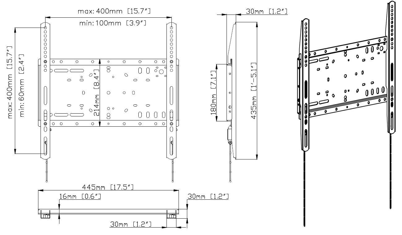 Vision VFM-W4X4 - fixe Wandhalterung - 32 -75 Zoll - VESA 400x400mm - bis 100kg - Schwarz