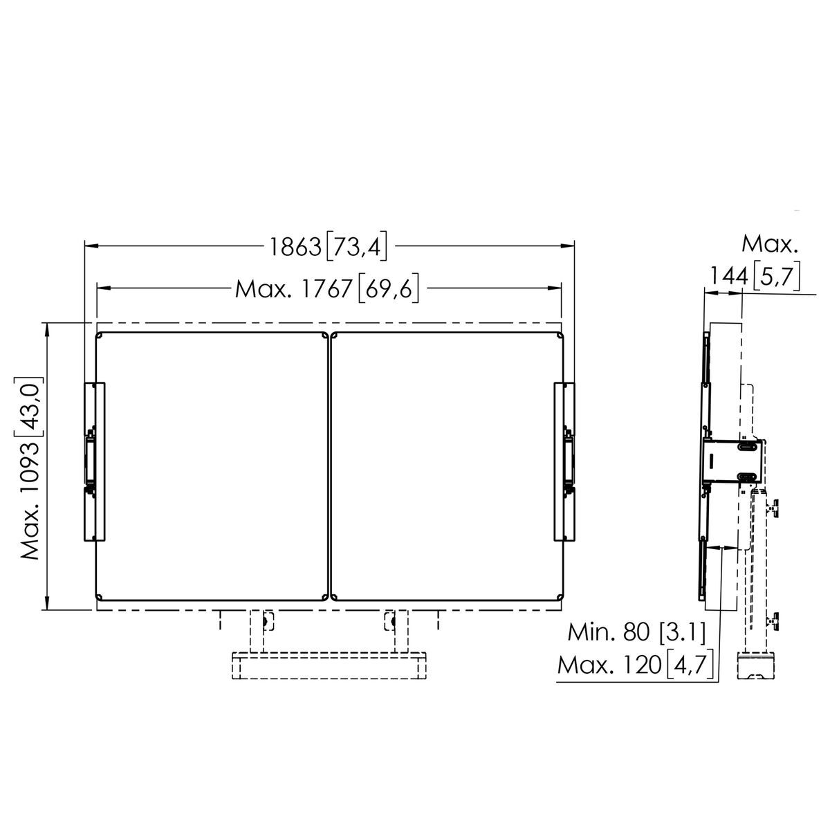 VOGELS RISE A217 - Whiteboard-Set 75 Zoll für motorisierte RISE Boden-Wandhalterung