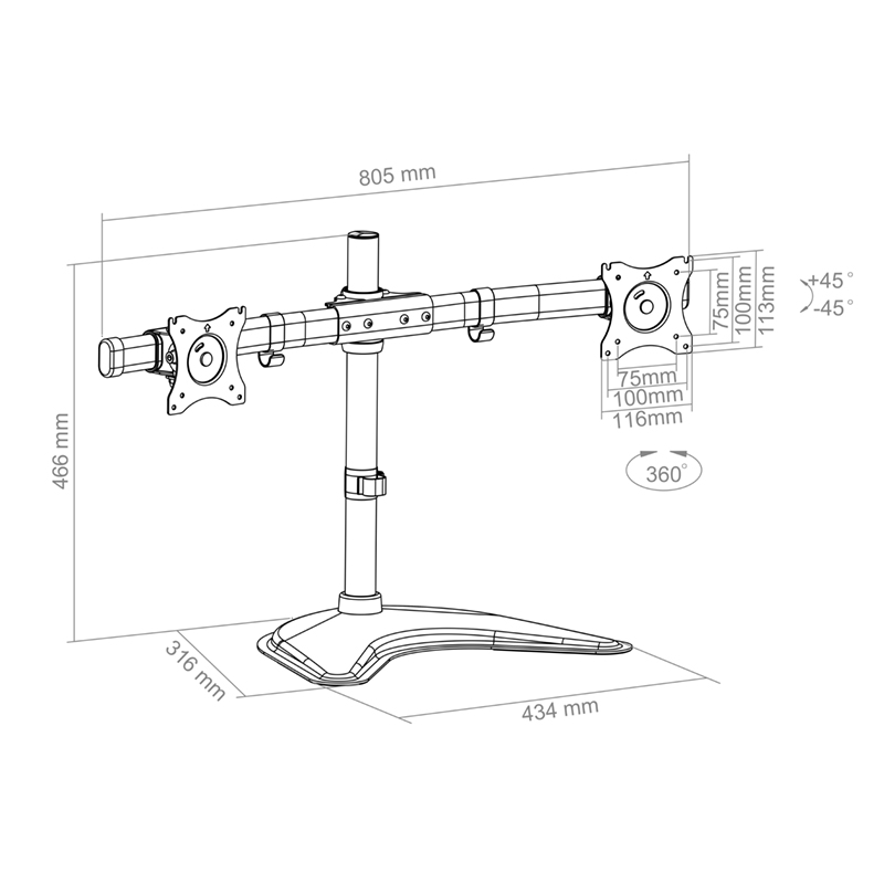 Hagor HA Tablemount FS Dual - manuelle Tischhalterung - 15-27 Zoll - 2x10 kg - VESA 100x100mm - Schwarz