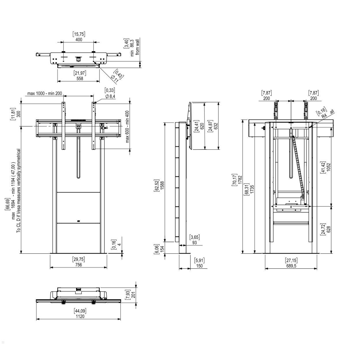 SMS Presence W/F Motorized 1000x600 - Motorisierte Boden- Wandhalterung -  für Displays bis 105 Zoll - VESA 1000x600mm - bis 150kg - Dunkelgrau