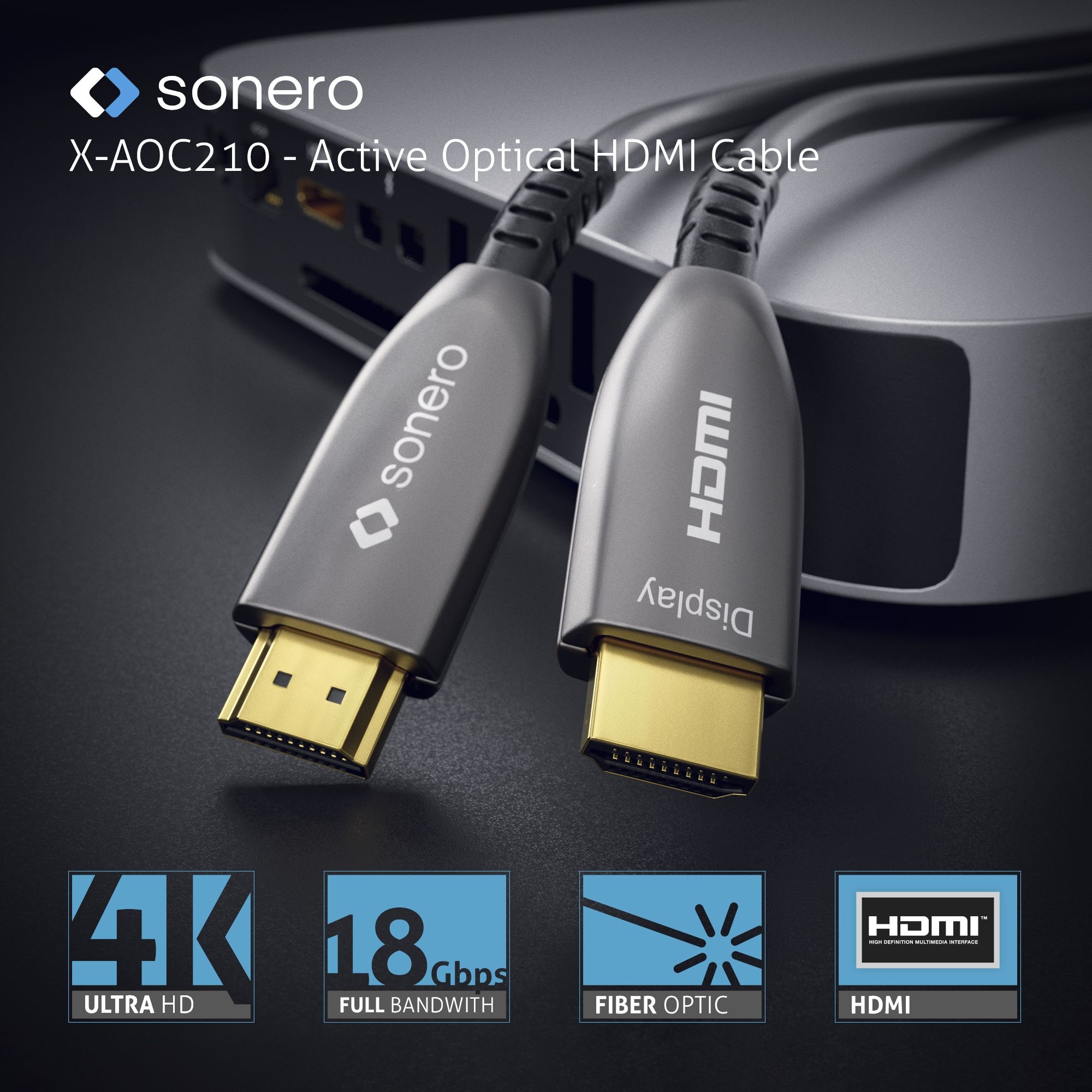 Sonero X-AOC210-250 - HDMI 4K Glasfaserkabel - 18 Gbps - 25,0m - Schwarz