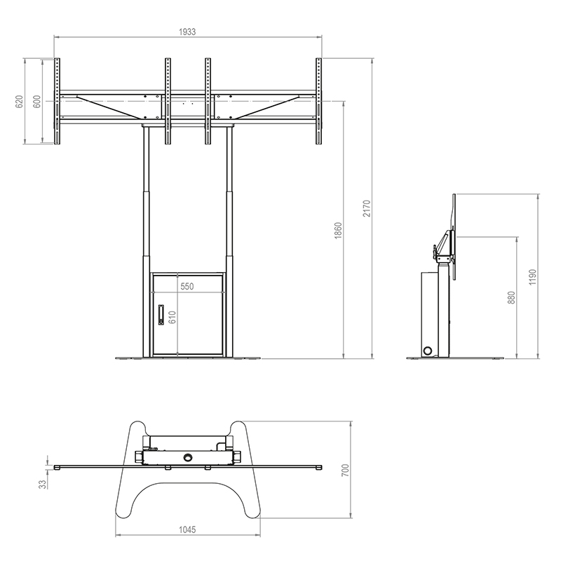 Hagor HP Twin Lift FS-DW - freistehendes, elektrisch höhenverstellbares Liftsystem für zwei Displays 'side-by-side' - 2x 46-65 Zoll - VESA 600x400mm -  bis 60kg pro Display - Weiss