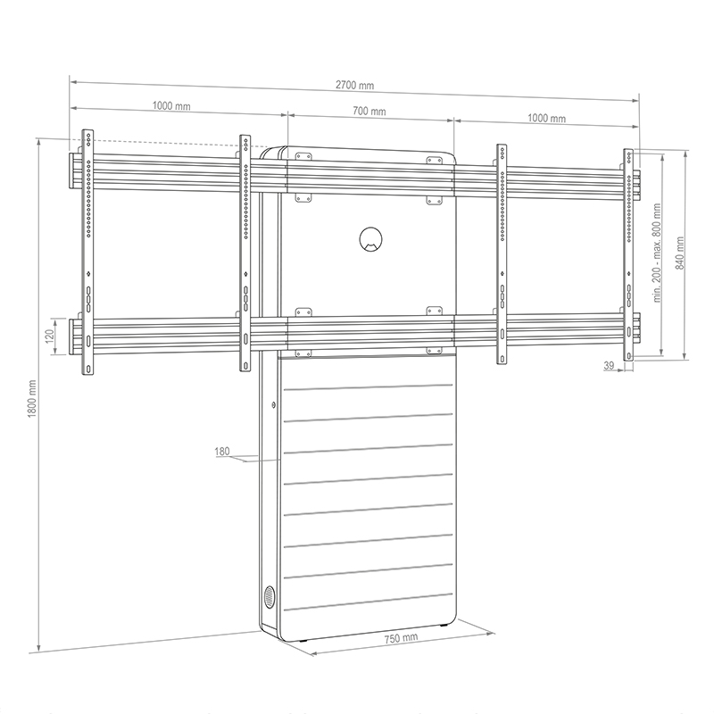 Hagor CON-Line® W Dual - 65-75 Zoll - Landscape - Medienstele mit fixer Halterung für 2 Displays - VESA 800x600 mm - Boden-Wand-Montage - Weiß