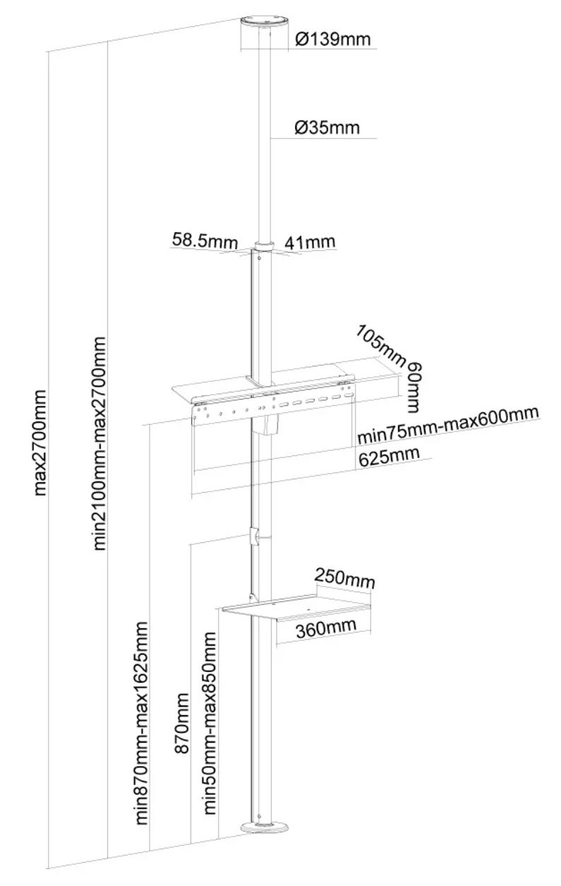 Neomounts by Newstar FPMA-CF200 - Boden-Deckenhalterung - 37-70 Zoll - VESA 600x400mm - bis 30kg - Schwarz