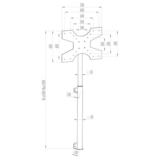 Hagor Braclabs-Stand Wall - höhenverstellbare Boden-Wandhalterung - für Displays von 32-55 Zoll - VESA 600x400mm - bis 35kg - Landscape/Portrait - Schwarz