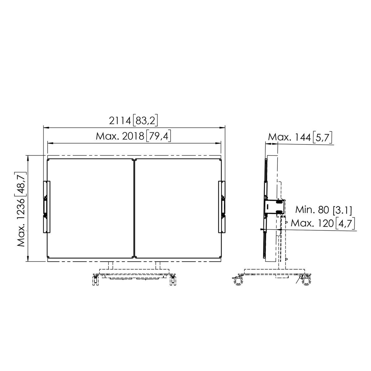 VOGELS RISE A228 - Whiteboard-Set 86 Zoll für motorisierte RISE Standfüße und Rollwägen