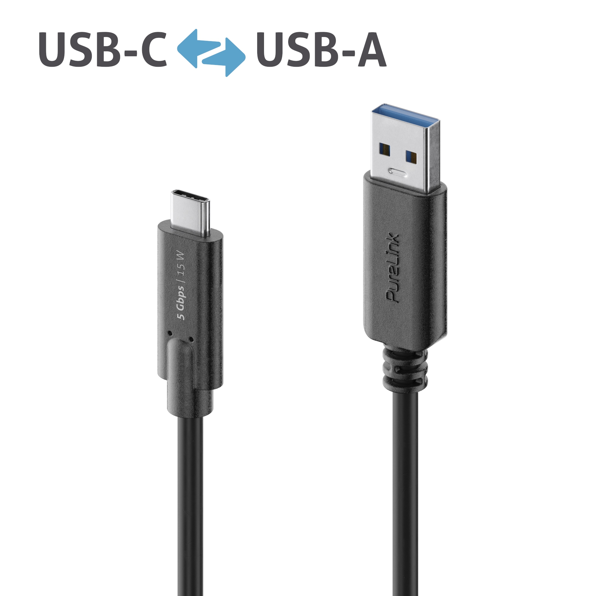 PureLink IS2601-020 - Premium USB 3.2 (Gen 1) USB-C auf USB-A-Kabel - 2,00m - Schwarz