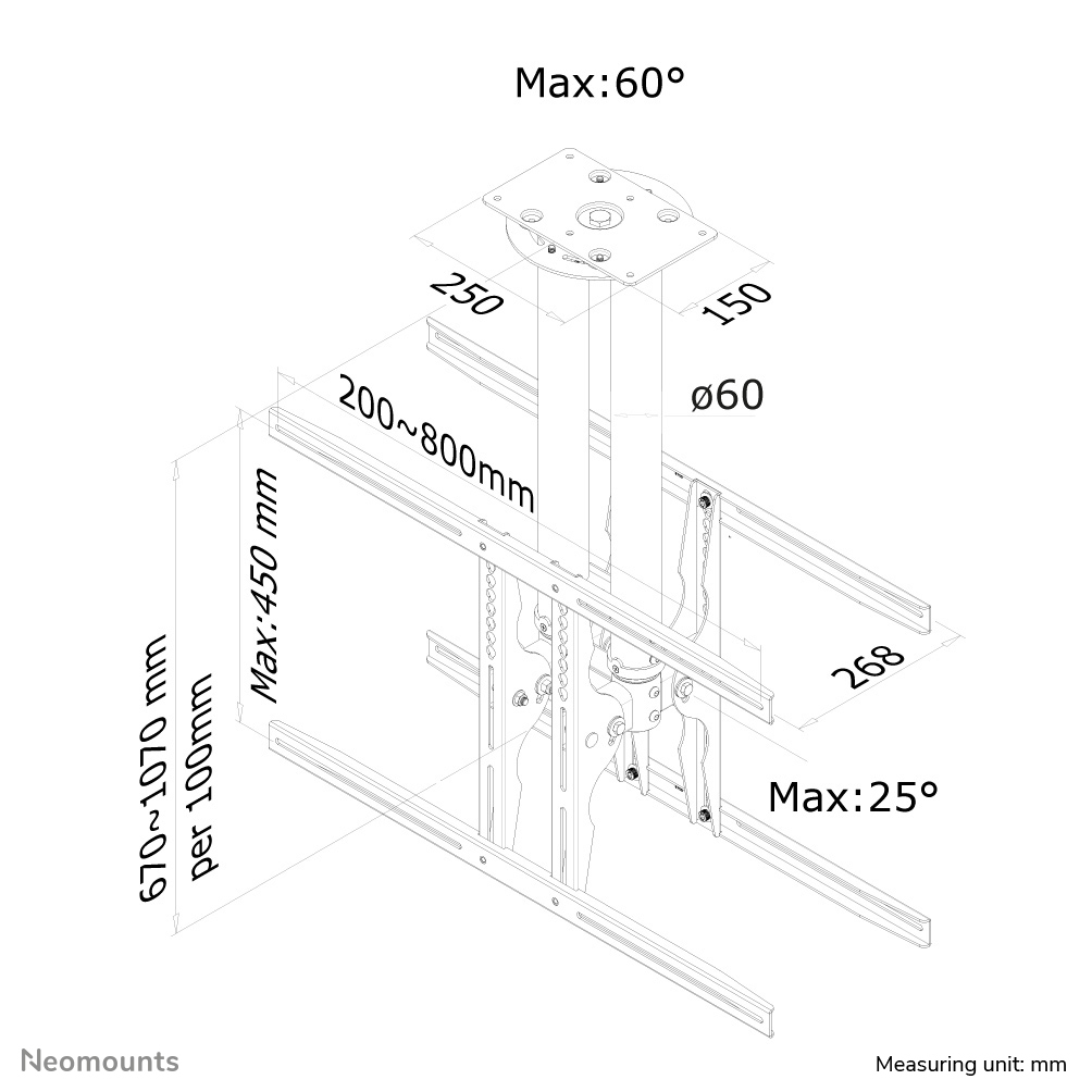 Neomounts PLASMA-C100D - verstellbare doppelseitige Deckenhalterung - 37-75 Zoll - VESA 800x450mm - bis 2x 50kg - Schwarz