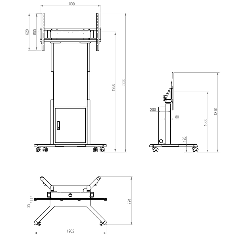 Hagor HP Twin Lift M-W - mobiles, elektrisch höhenverstellbares Liftsystem - 55-86 Zoll - VESA 900x600mm -  bis 120kg - Weiss