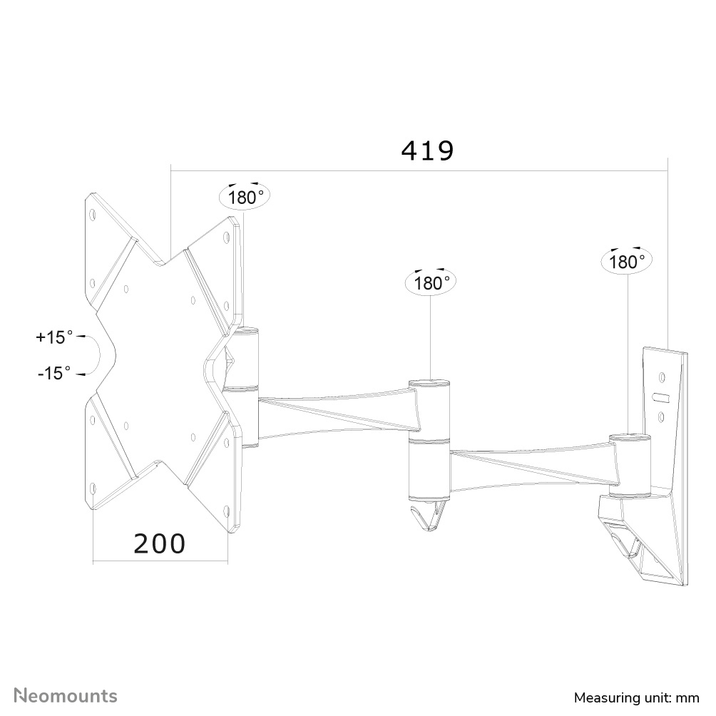 Neomounts FPMA-W835 - dreh-, neig- und schwenkbare Wandhalterung - 10-40 Zoll - VESA 200x200mm - bis 20 kg - Schwarz