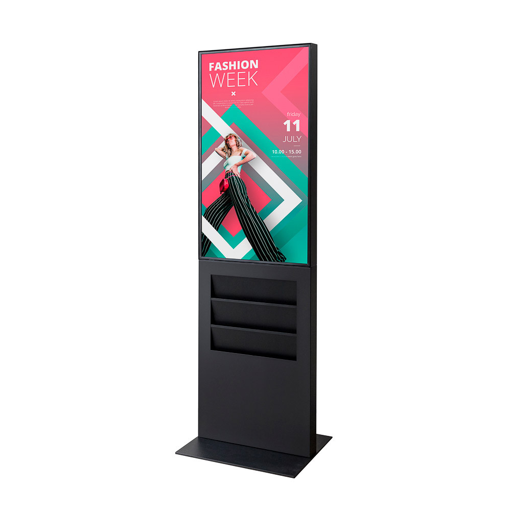 Digitale Infostele Smart Line Regal - Samsung QM43C Display - 6 x DIN A4 Prospektständer - 24/7 - Schwarz