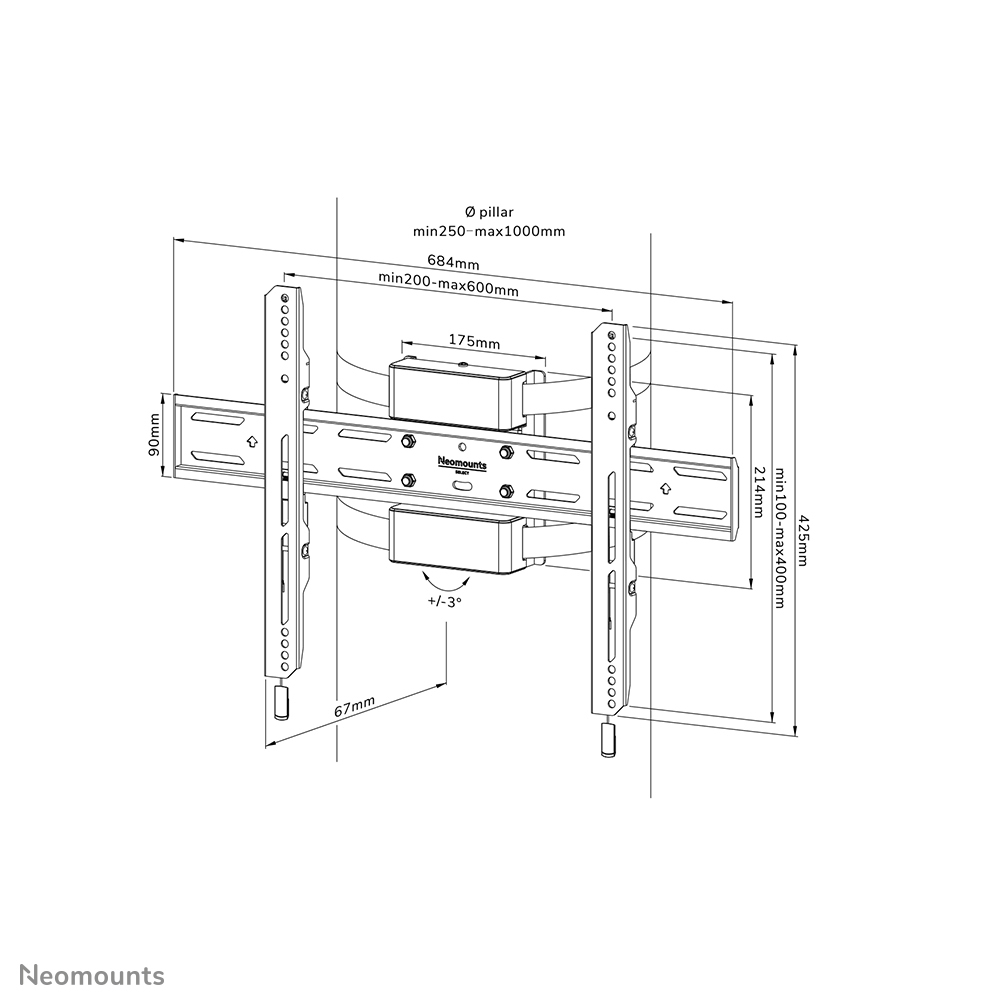 Neomounts WL30S-910BL16 - flache Säulenhalterung - 40-75 Zoll - VESA 600x400mm - bis 50kg - Schwarz