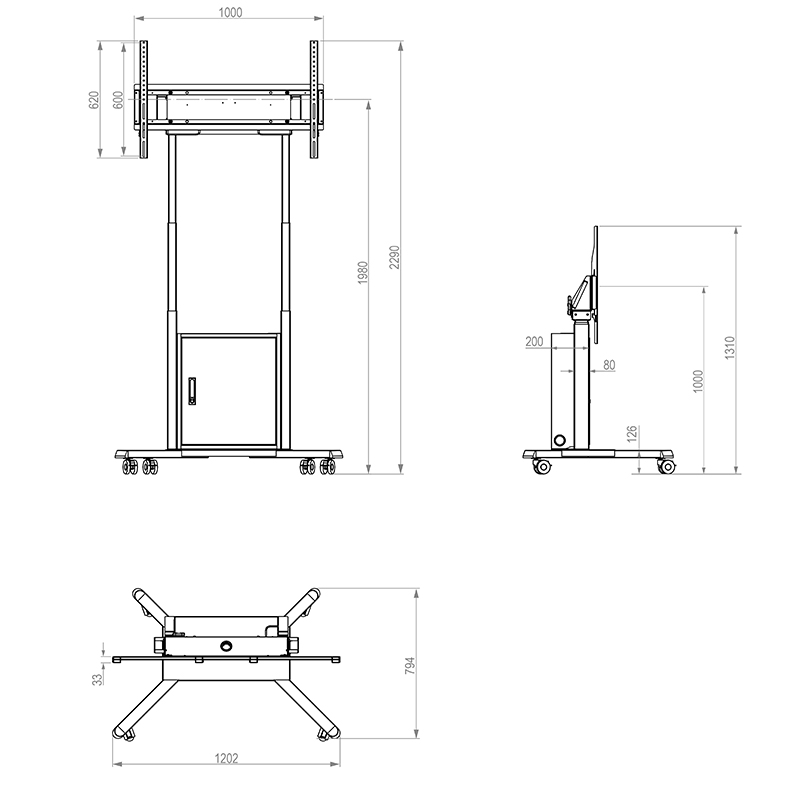 Hagor HP Twin Lift M-B - mobiles, elektrisch höhenverstellbares Liftsystem - 55-86 Zoll - VESA 900x600mm -  bis 120kg - Schwarz