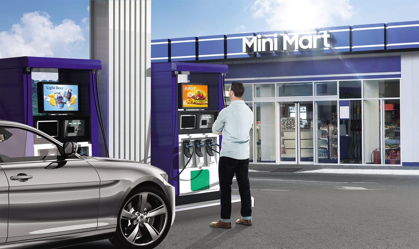 Das Samsung OH24B ist besonders für Tankstellen, elektrische Ladesäulen oder den Drive-Thru-Einsatz geeignet.