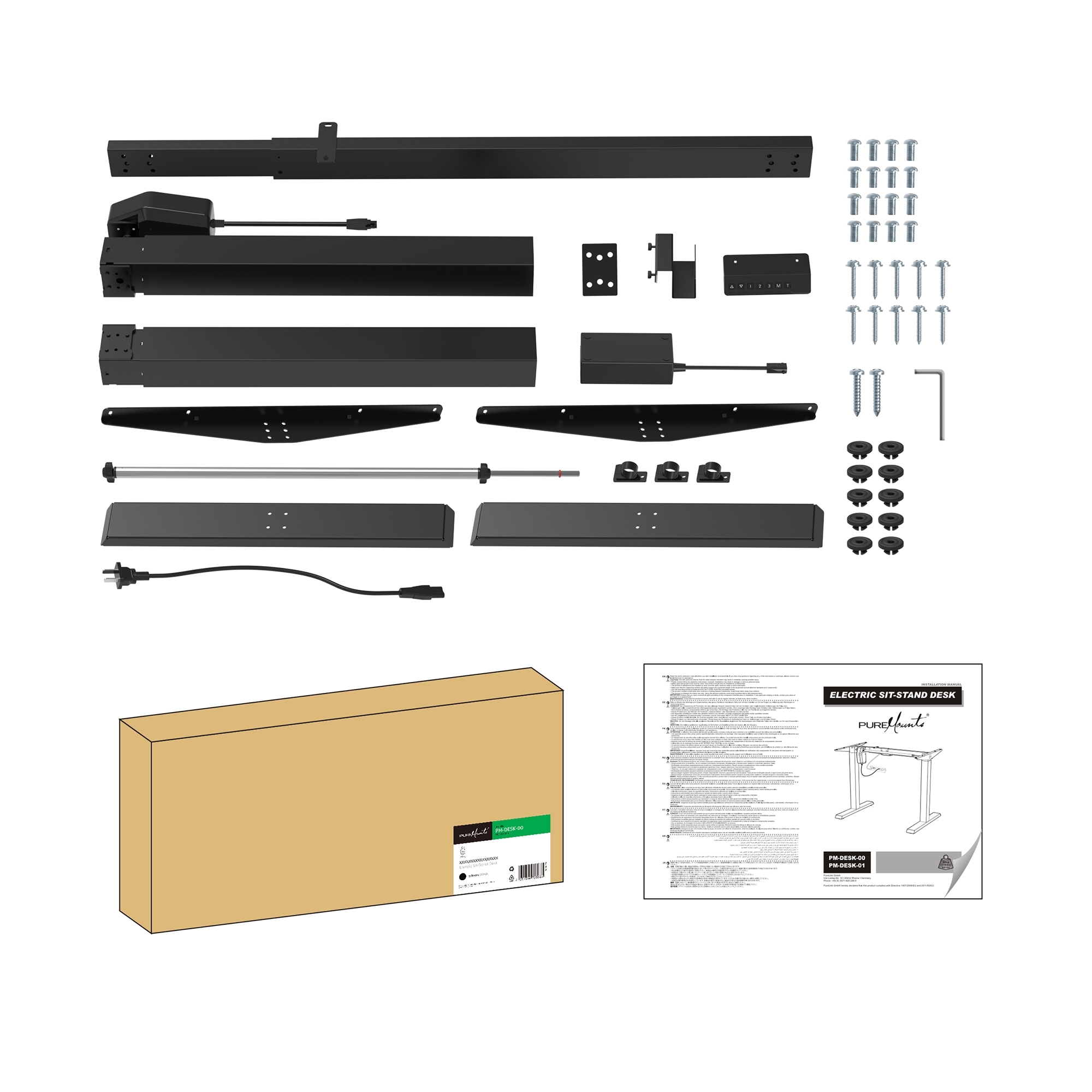 PureMounts PM-DESK-00 elektrisch höhenverstellbarer Schreibtisch - ohne Arbeitsplatte - Schwarz