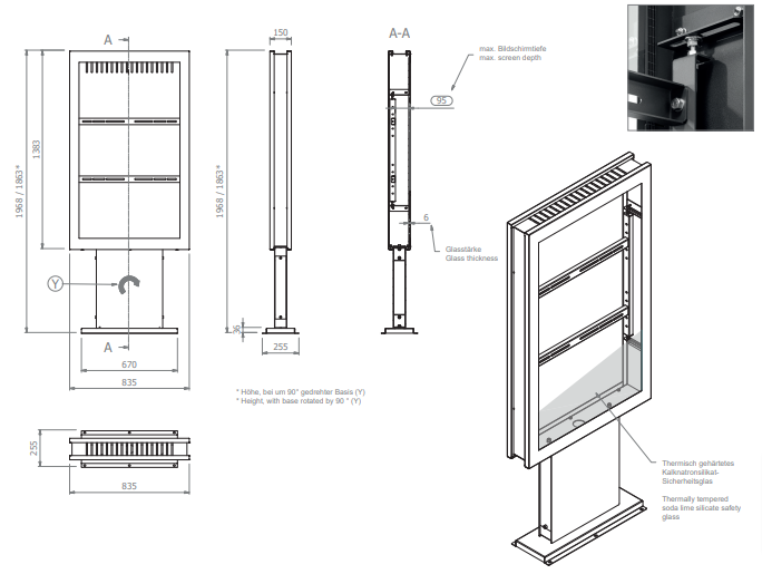 Hagor vis-it HP 55 Zoll Bolt-Down Indoor Stele mit durchdachtem Design und Funktionen für sichere Aufbewahrung Ihres Displays am POS