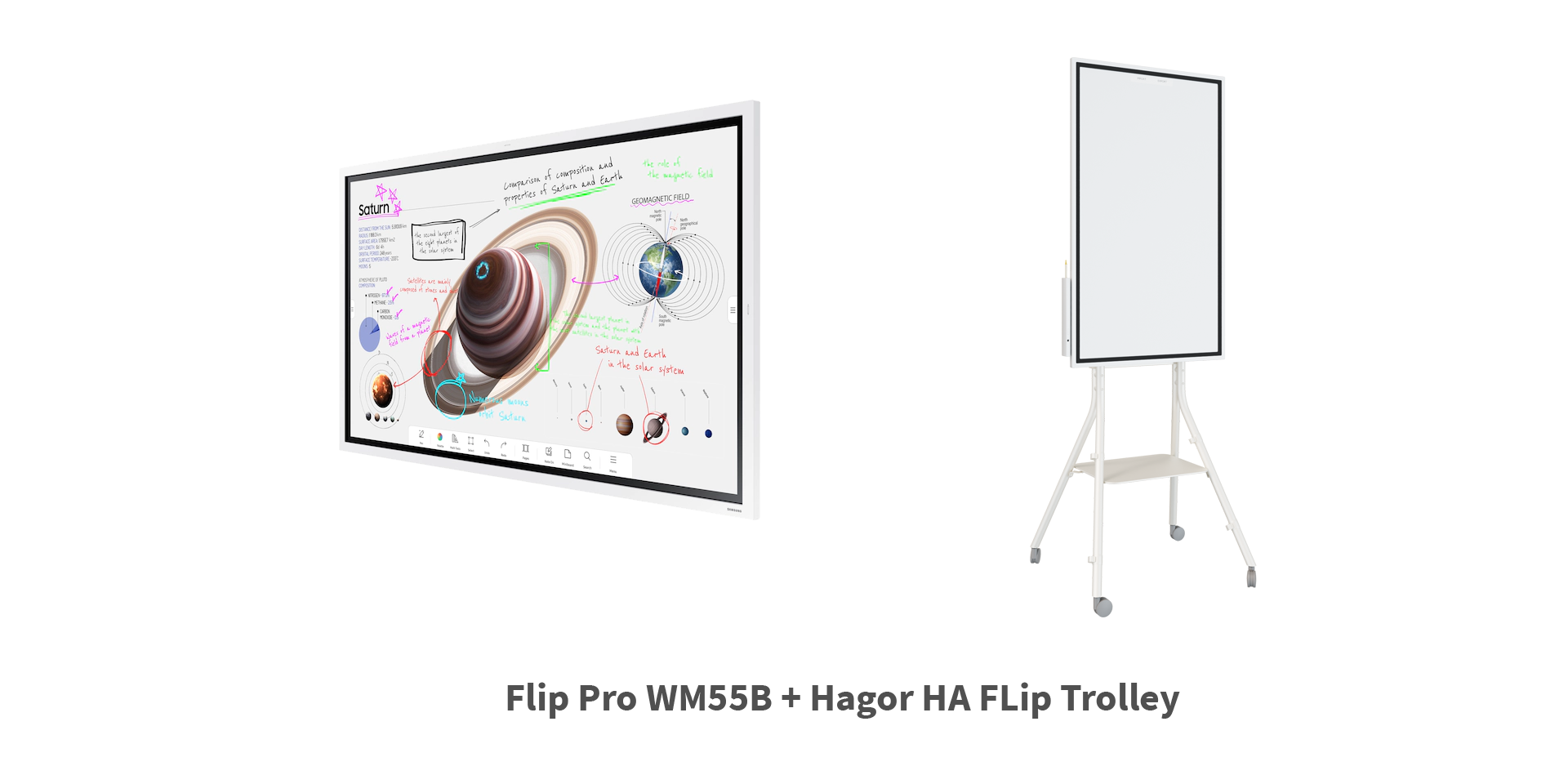 Samsung Flip Pro WM55B Bundle - 55 Zoll Flipchart + Hagor HA Flip-Trolley